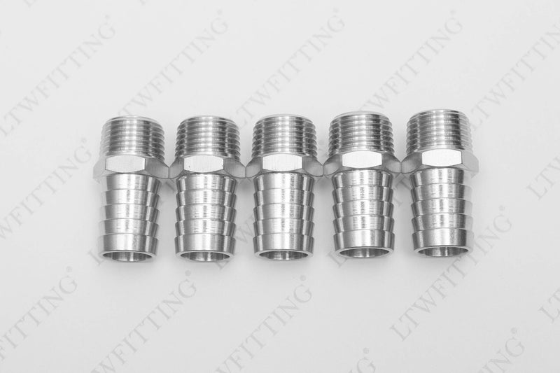 LTWFITTING Bar Production Stainless Steel 316 Barb Fitting Coupler/Connector 3/4" Hose ID x 1/2" Male NPT Air Fuel Water (Pack of 5) - Image 2